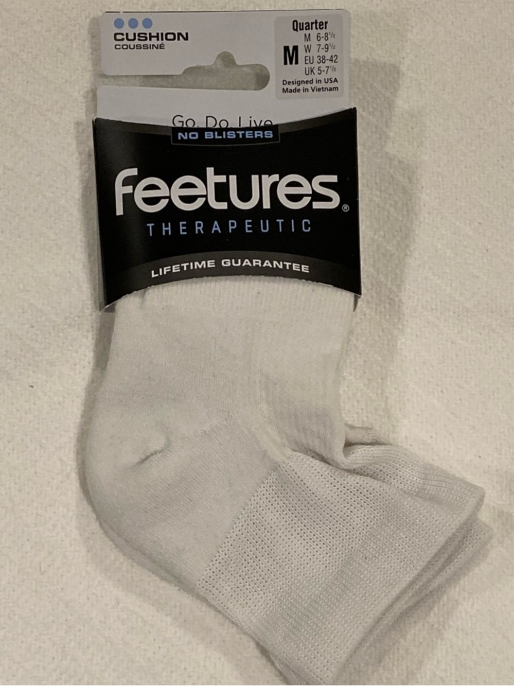 Feetures Therapeutic No Blisters Cushion iWick Quarter Socks Medium UNISEX New